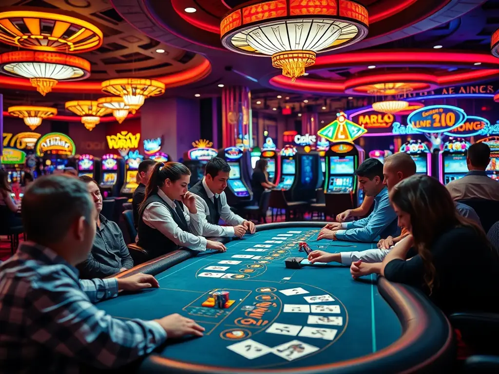 A high-resolution image of a live casino dealer interacting with players via a digital interface, set against a backdrop of a luxurious casino environment, emphasizing the real-time engagement and professional service.